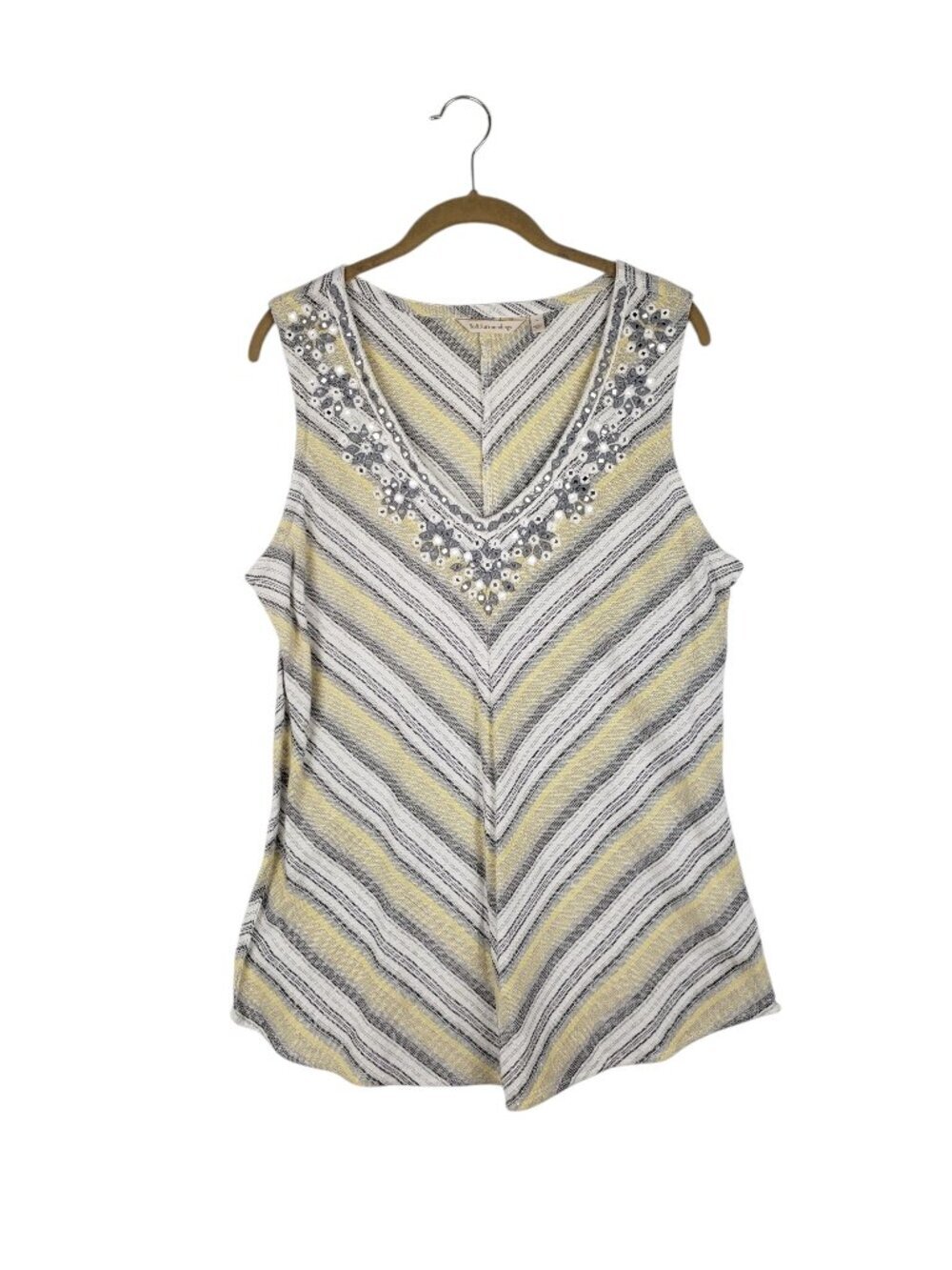 Soft Surroundings Nissi Beach Beaded Tank Top Yellow Chevron Stripe Womens Large